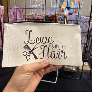 “Love is in the hair” hairstylist canvas money bag new